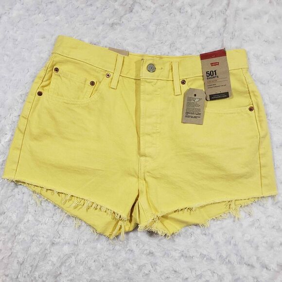 Levis 501 High Rise Yellow Denim Jean Shorts NWT womens size 30 summer everyday - Picture 1 of 11